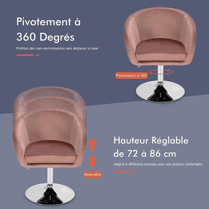 Sillón de tocador GOPLUS de terciopelo - Altura del asiento ajustable de 47 a 60 cm - Giro de 360° - Capacidad de carga de 120 kg - Rosa