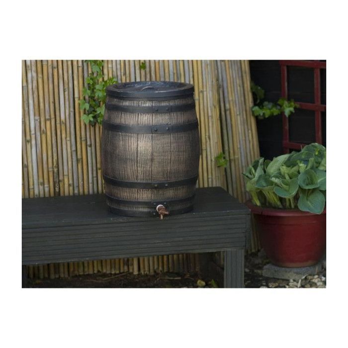 Water butt - NATURE - Rainwater barrel with wood look - 120L capacity - Brown - 50.5x66 cm