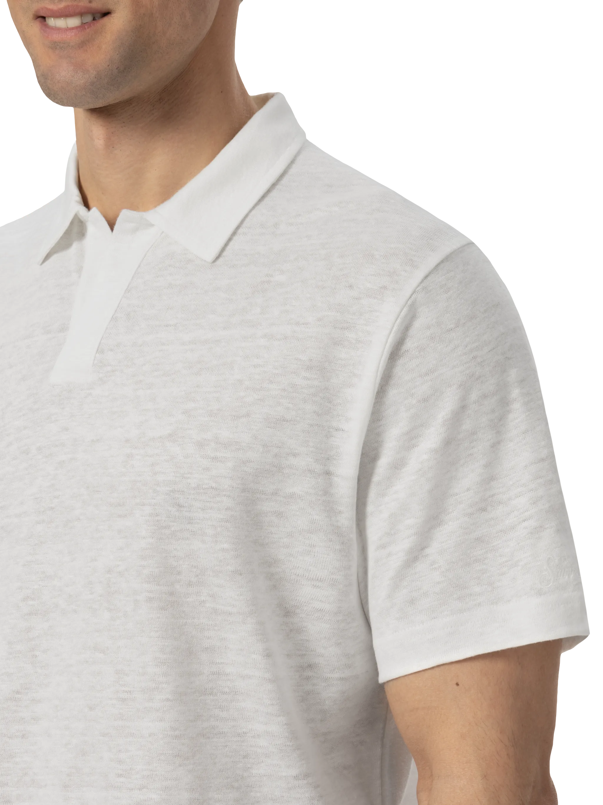 Fraser witte linnen poloshirt zonder knoopjes