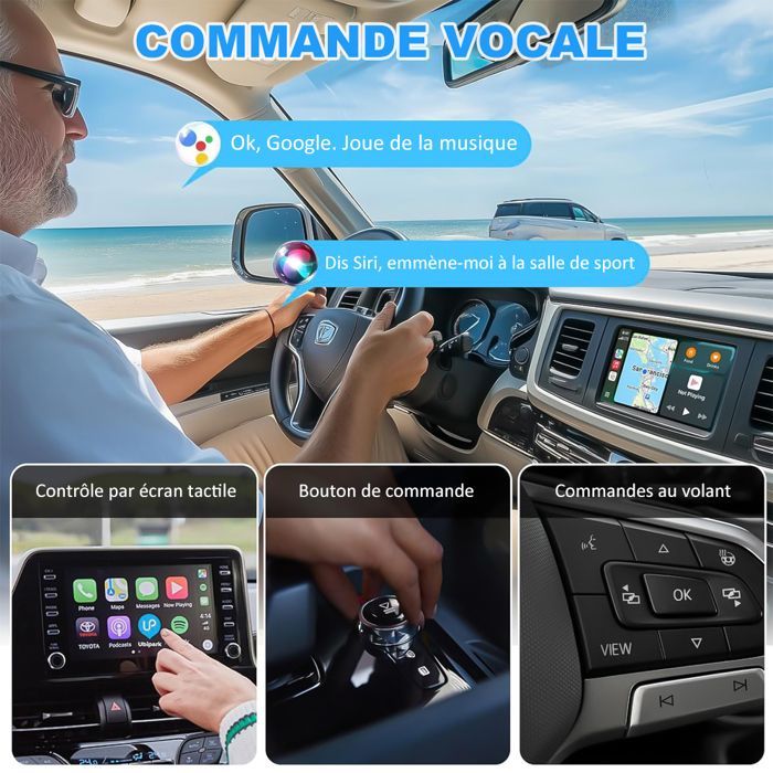 Adaptador inalámbrico CarPlay para Apple CarPlay y Android Auto: dongle Bluetooth 2 en 1 para convertir de cableado a inalámbrico.