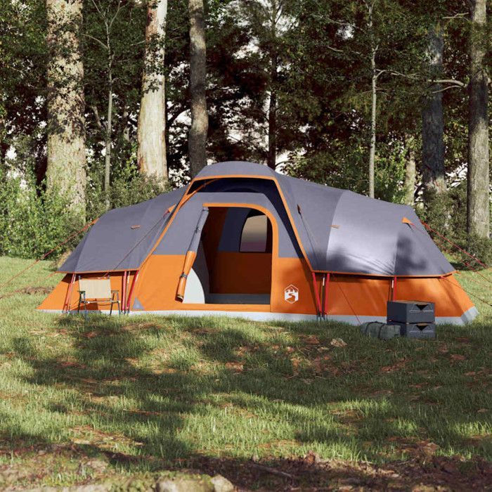 vidaXL 11-Person Dome Tent, Grey and Orange, Waterproof, Tent, Garden Tent, Outdoor Shelter, Camping Tent, 94568