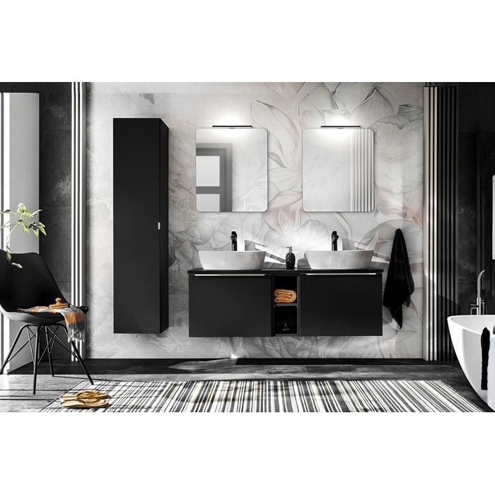 Mueble de baño OTITEC - Negro intenso - 160 cm - Lavabo doble - Negro mate