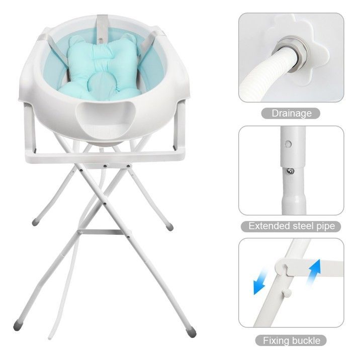 Vaschetta da bagno pieghevole per neonati con supporto - XUANYU - Portatile - Antiscivolo - Per neonati fino a 3 mesi - Verde