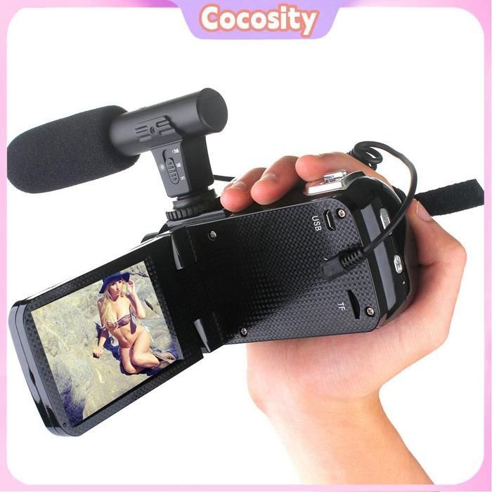 Videocámara Cocosity (negra) con cámara externa Full HD, función de montaje de vídeo, color negro.