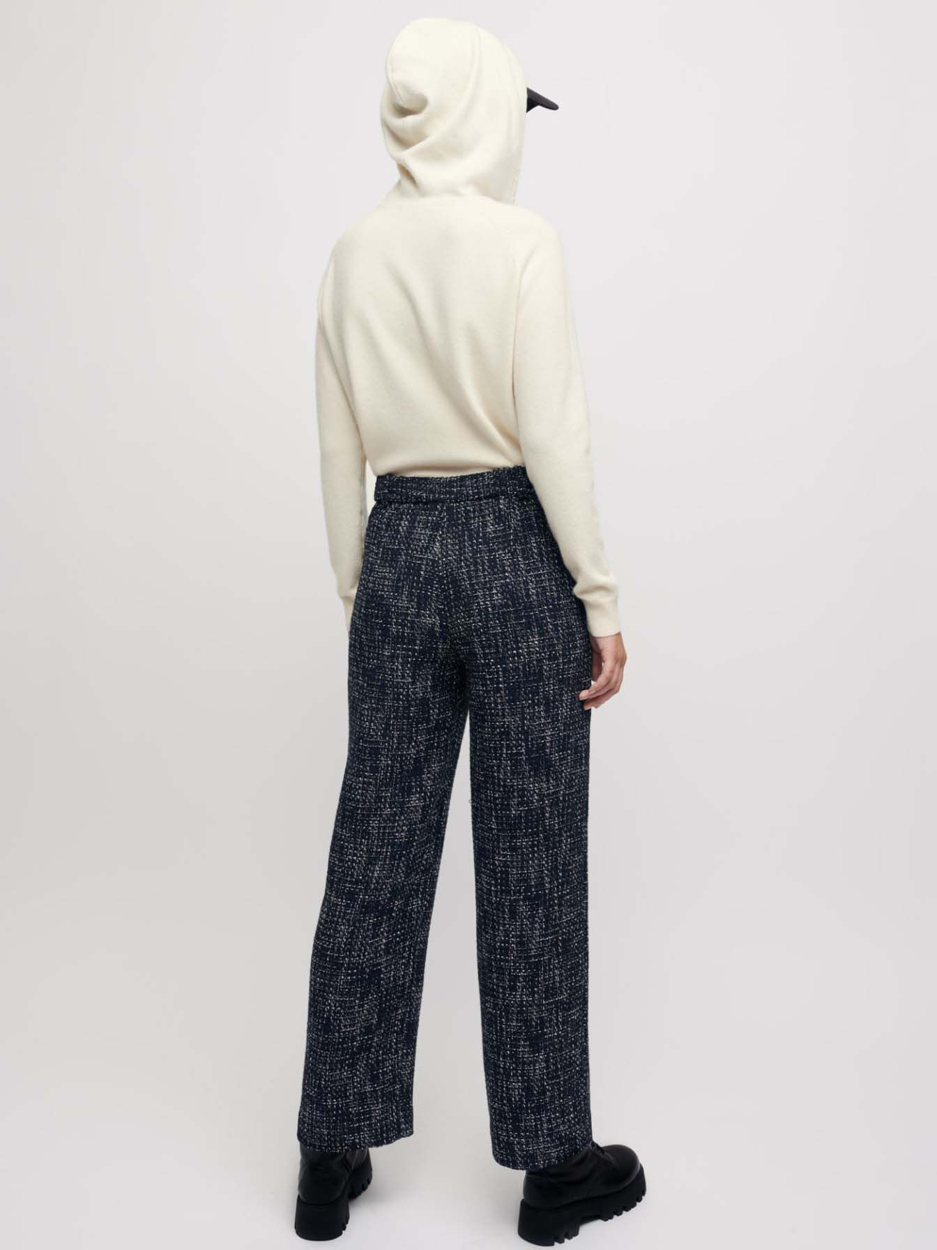 Pantaloni largi din tweed - Bleumarin