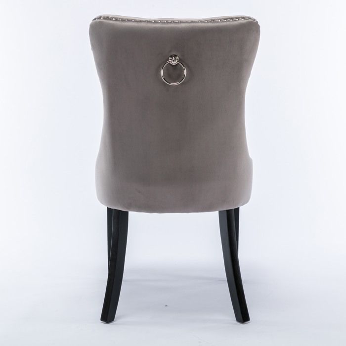 Chaise de Salle à Manger Contemporaine , Lot de 2 Chaises en Velours Rembourré avec Pieds en Bois et Garniture Cloutée,Gris