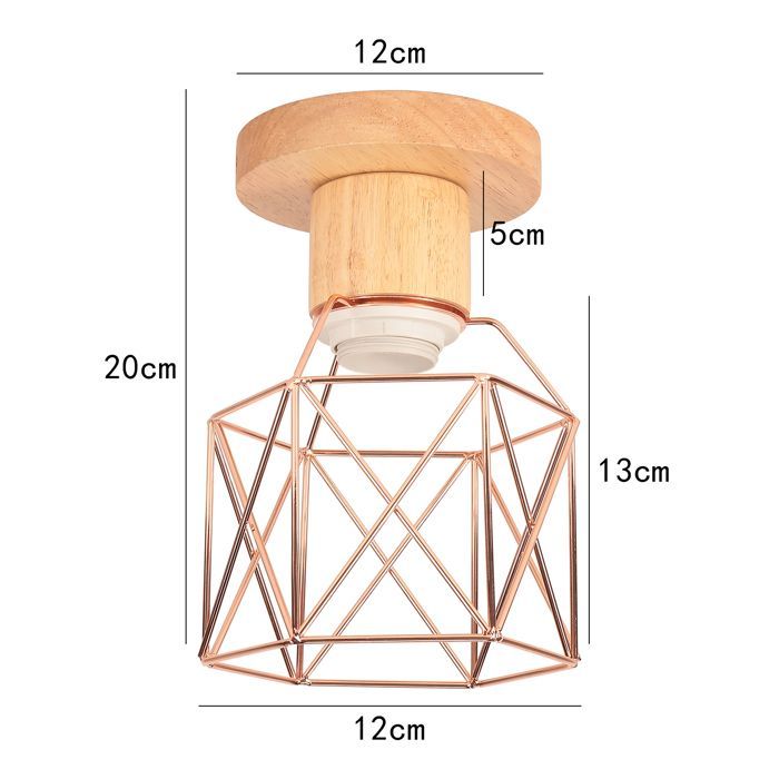 SNOGOLD Industriell Taklampe, Retro Metall og Tre Vintage E27 Sekskantet Burlampe, Rosegull for Stue