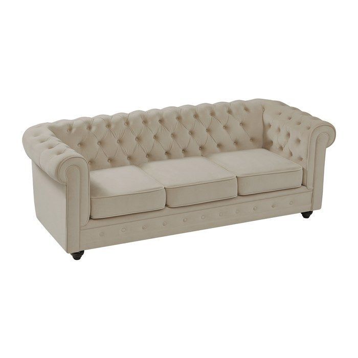 Chesterfield 3-seater sofa in beige velvet