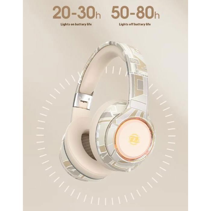 Cuffie Bluetooth Graffiti - Wireless, pieghevoli - Luce LED RGB - Durata della batteria di 30 ore - Cuffie con cancellazione del rumore, bassi potenti