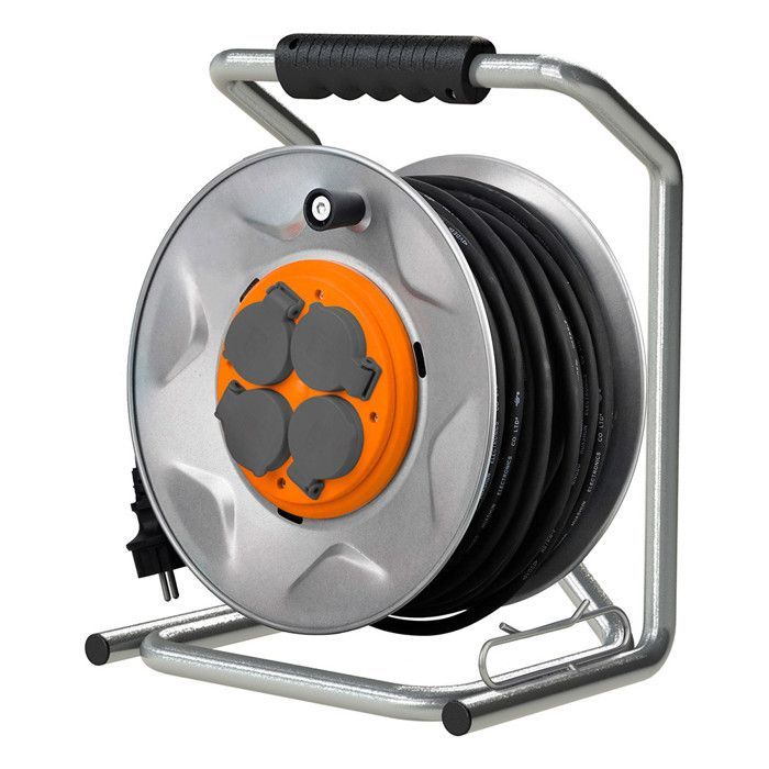 Carrete de cable para obras IP44 con 4 tomas de 16 A, cable 3G2.5mm², 35 m de cable - naranja - Zenitech
