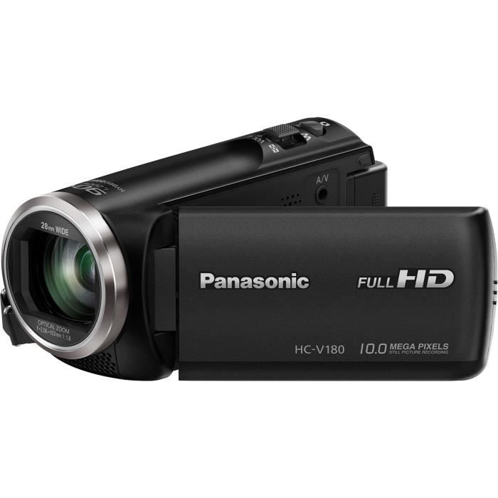 Panasonic V180 | Caméscope Full HD 50p, Zoom optique 50x, Grand Angle 28mm, Écran tactile, Stabilisé, Zoom intelligent 90x - Noir