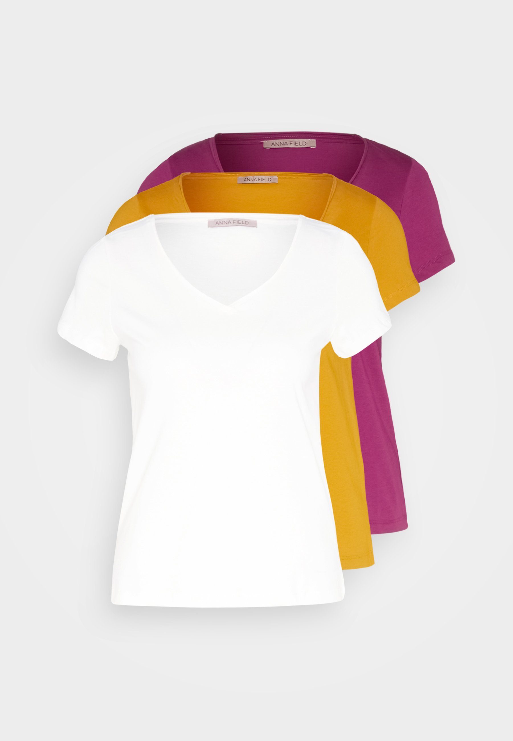 Anna Field 3-pack - Basic T-shirt - donkergeel/paars/wit