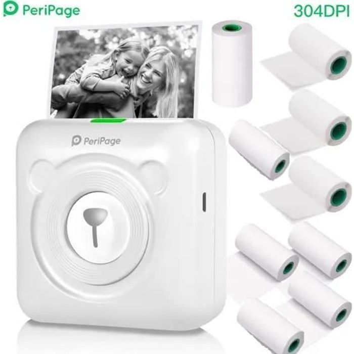 Mini impresora térmica HD de 304 ppp con función de foto Bluetooth, mini impresora de papel AR de bolsillo con 9 rollos de papel térmico.
