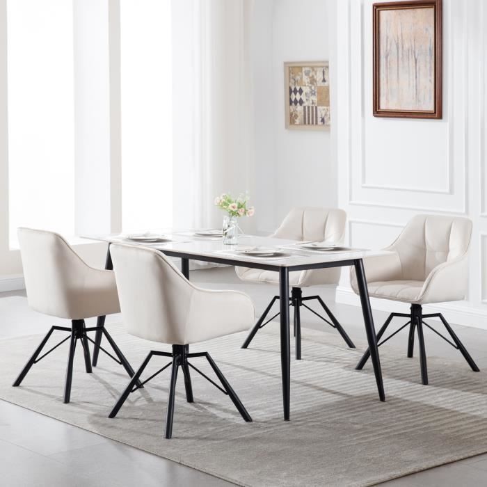 WOLTU Juego de 2 sillas giratorias 360°, sillas de comedor de terciopelo, sillón escandinavo, patas de metal, color crema W0ATT0122-2