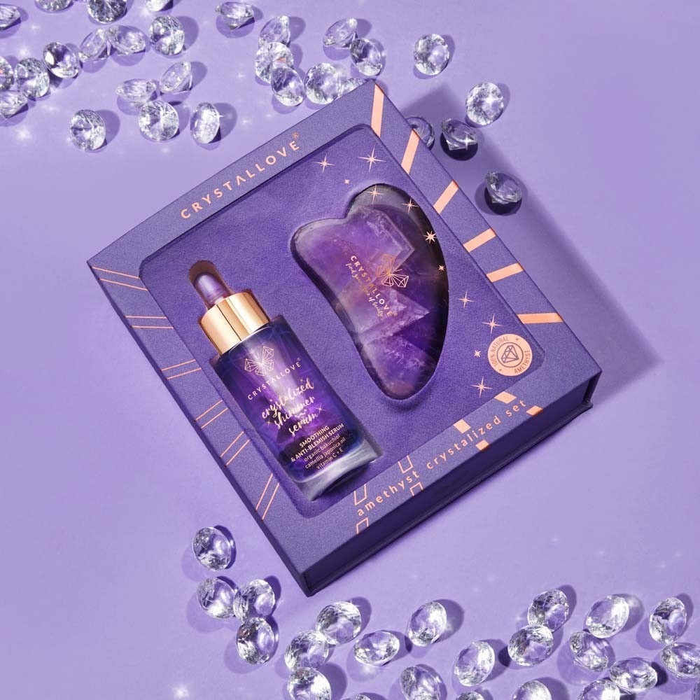 Crystallove set za njegu lica s kristalima ametista: Serum + Gua Sha – 1 komad