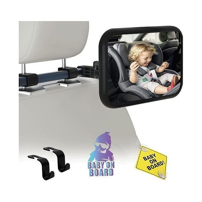 Specchietto retrovisore per auto per bambini || Rotazione a 360° || Telescopico e regolabile || 100% infrangibile con clip || + 4 accessori || Facile da usare (25 x 17,3 cm)