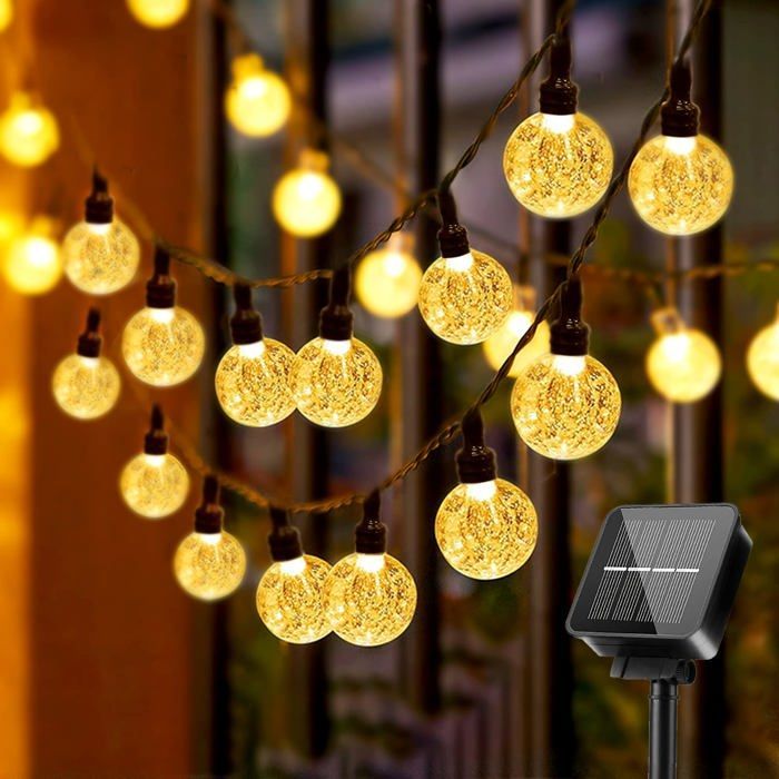 Guirlande Lumineuse Solaire-30 LED Cristal Guirlande Solaire Exterieur Intérieure 8 Modes Pour Jardin, Terrasse, Balcon