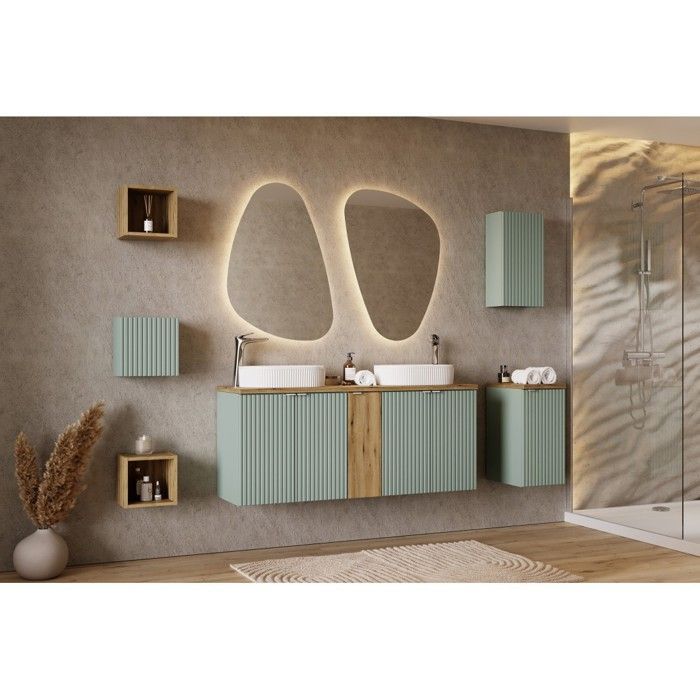 Mobile contenitore da bagno ELVINA – 1 anta – H57 cm – Verde salvia pastello – Mobile a parete