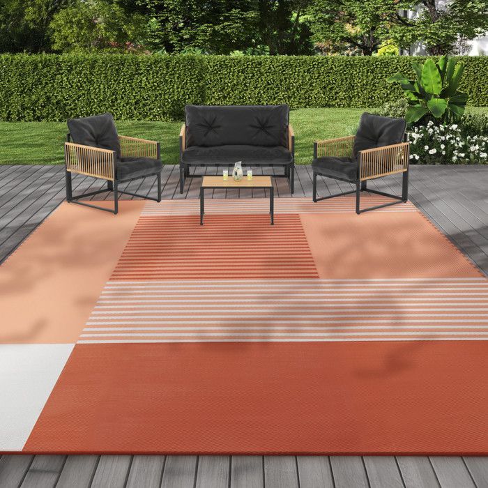 IDMARKET Tapis extérieur GEOMETRIQUE terracotta 270 x 370 CM
