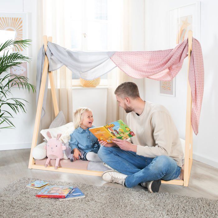 Cama tipi ROBA de 70 x 140 cm para niños - Bambú certificado FSC - Cama india para niños y niñas - Acabado natural