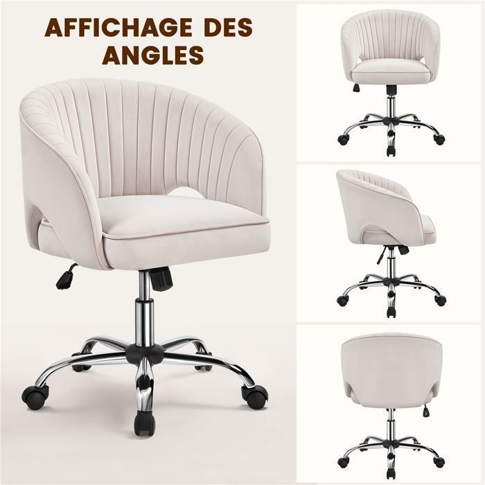 Yaheetech Velvet Office Chair with Rounded Tufted Backrest, Swivel, Casters, Height Adjustable Seat, Living Room, Cream