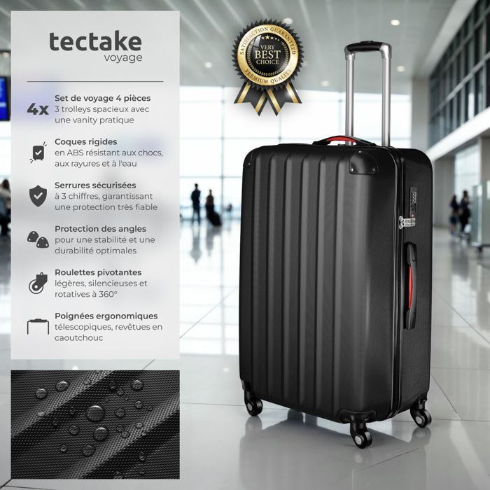 Maletas - TECTAKE - PUCCI Juego de 4 maletas, 3 maletas apilables, ruedas giratorias de 360°, asas telescópicas - Negro