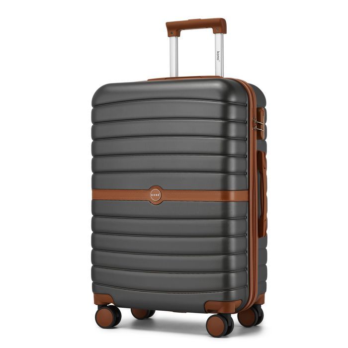 Maleta Kono mediana rígida de 66,5 x 45,5 x 25,5 cm, ABS+PC, con 4 ruedas y cerradura, tipo carrito de viaje, 62 L, gris.