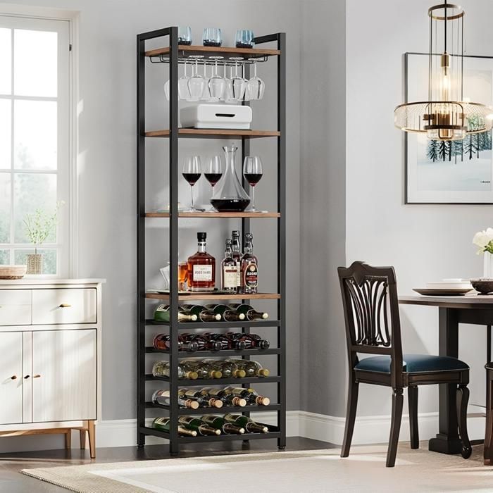 Casier à Vin 180CM, Étagère à Bouteilles Autonome à 9 étages avec Support en Verre et étagères de Rangement pour Bar à vin, Cuisine