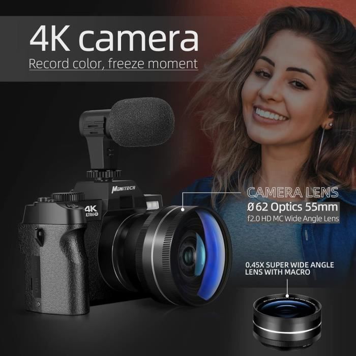 Fotocamera digitale 4K, videocamera da 48 MP, zoom digitale 4K, fotocamera compatta con zoom 16x e fotocamera per vlogging.