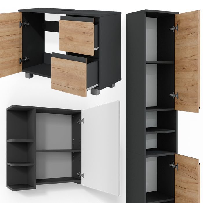 Meubles bain J-Shape 3 parties Gris Vicco 38202