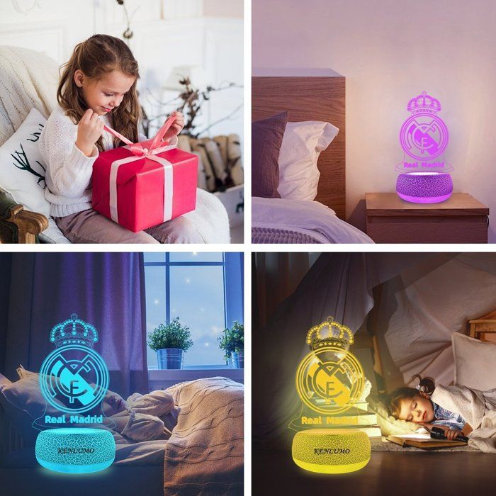 KENLUMO Veilleuse Real Madrid Football Lampe de chevet 3D LED Noël Enfant Cadeau Lampe de nuit télécommande Changement de Couleurs