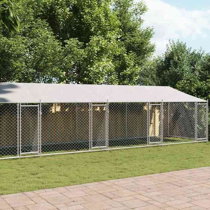 vidaXL Cage pour Chien avec Toit Portes, Chenil pour Chien, Maison pour Chien, Niche de Jardin Terrasse, Gris 12x2x2 m Acier 3209567