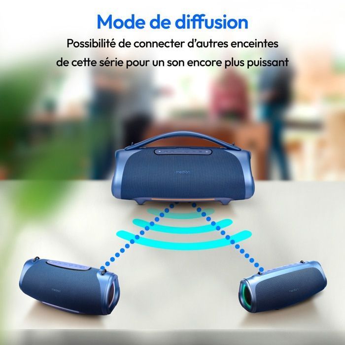 Altavoz Bluetooth - MEDION - P61762 - Refuerzo de graves - IPX7 - Efectos de luz RGB