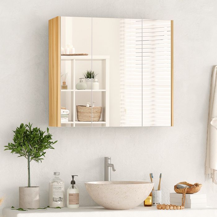 Armoire miroir - kleankin - salle de bain armoire de toilette 3 portes 4 étagères - bois - 68x22x60cm - blanc