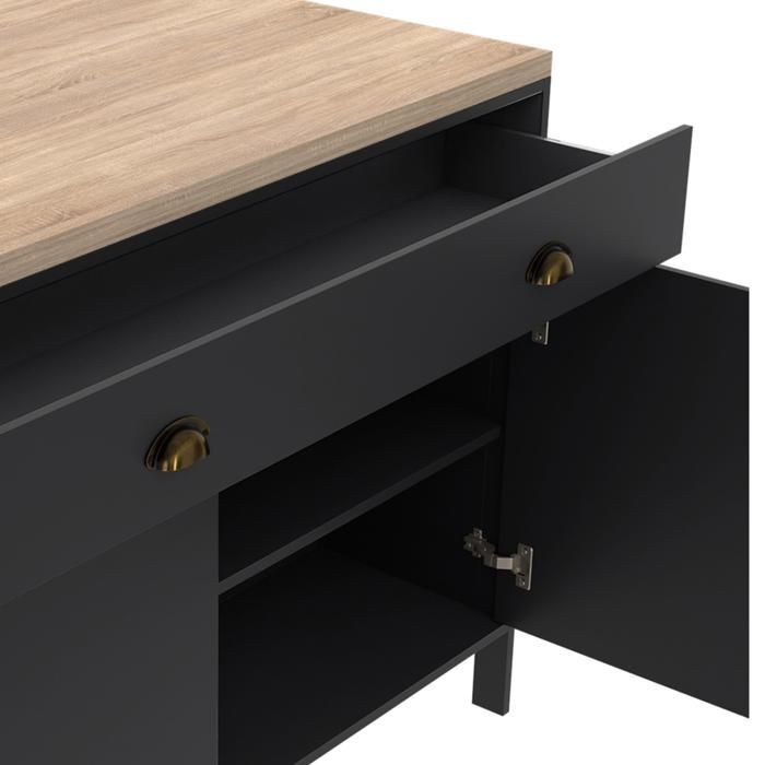 IDMARKET Ilot central 120 cm campagne ISIS plateau bois façon hêtre et noir