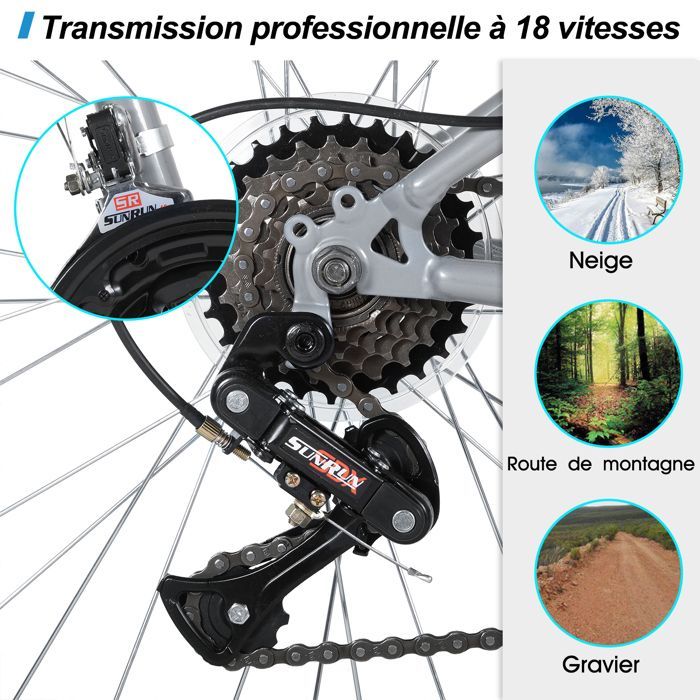 Hiland 26 inch mountainbike, 18 versnellingen, unisex/volwassenen, frame van koolstofstaal, voor stads- en recreatief gebruik, V-remmen, grijs