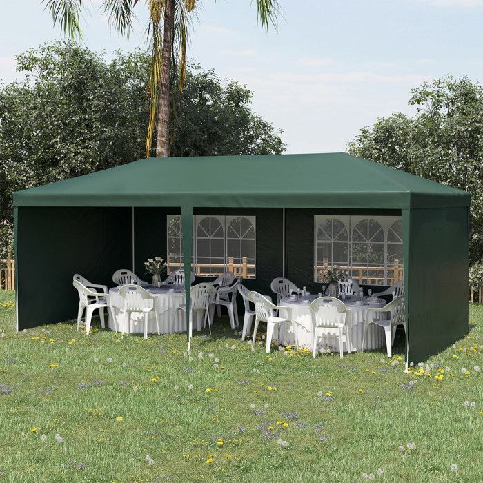 Garden gazebo, party tent with windows and removable side panels, for parties and weddings, 6 x 3 m Green