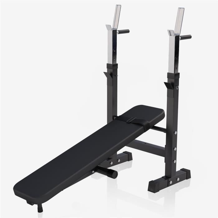 Banco de musculação GORILLA SPORTS® com suporte para barra - Ajustável, inclinado, preto - Banco para levantamento de peso