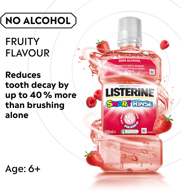 Enxaguante bucal Listerine Smart Rinse sabor Frutas Vermelhas Suaves para Crianças