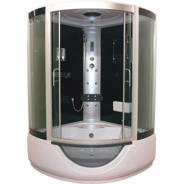 Cabine de douche hydromassante FARO - ONDEE - 1/4C 135cm - Gris - Avec silicone - 10 buses carrées
