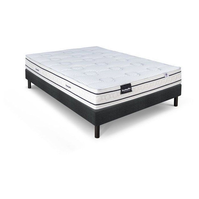 Dunlopillo 160x200cm Mattress and Bed Base Set, 21cm Height - Latex - Ventilation - 7 Zones - Balanced Support - Made in France