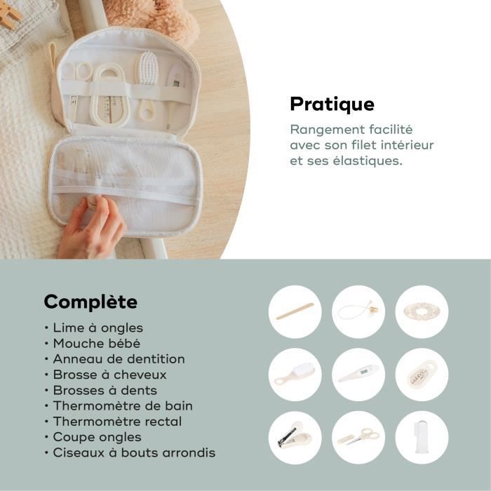 Babymoov Trousse de soin bébé - Dès la naissance - Compact avec 9 Accessoires essentiels de soin, Sable