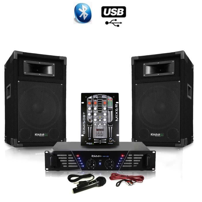 Pack Sono DJ500-AX MKII USB Bluetooth ampli + HP 500W Table de mix DJM150