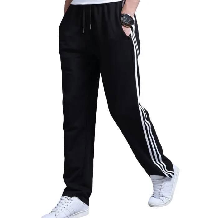 Pantalon Jogging Homme Droit Grande Taille Taille Élastique Cordon Poches Zippées Sport Loisir-Noir