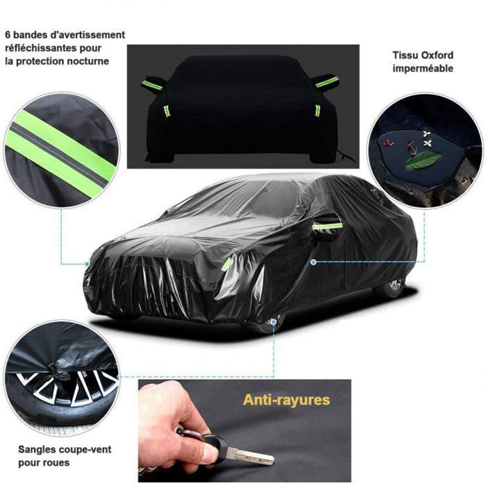 Funda impermeable para coche de exterior - Funda protectora para coches (4,9 × 1,8 × 1,5 m) Negra
