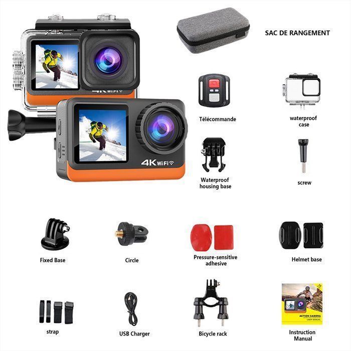 Action camera, 4K a 60 fps, impermeabile, Wi-Fi, touchscreen, slot per scheda SD da 128 GB, obiettivo ultra grandangolare da 170°, stabilizzazione EIS, telemetria fino a 30 m, controllo remoto a 2,4 GHz, Sony 386 nera