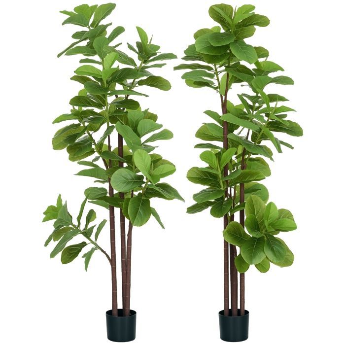 Conjunto de 2 plantas artificiales - HOMCOM - higueras - con maceta - textura natural - 180 cm de altura - para decoración