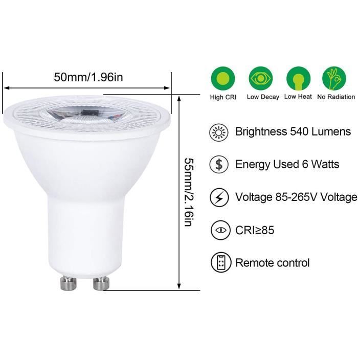 GU10 LED-spotlampen 6W, kleurverandering RGBW, dimbaar met afstandsbediening, RGB warm wit (verpakking van 6)