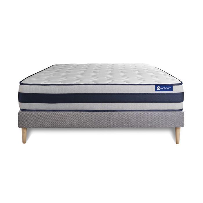 Ensemble Matelas Sommier 120x190 cm - Sommier Gris (en kit) - Actilatex Ergo