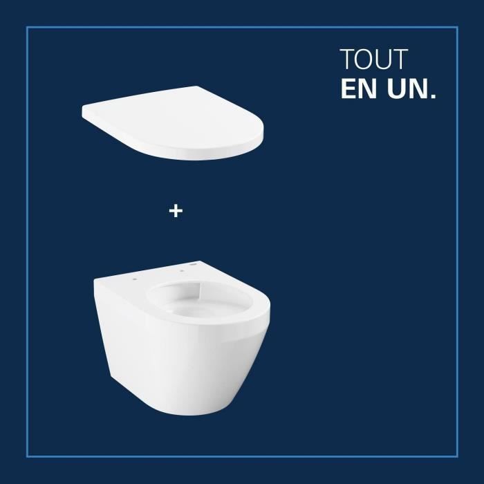 Set WC sospeso compatto - Scarico orizzontale - Senza brida - GROHE Euro Ceramic Triple Vortex (102 486 SH00)